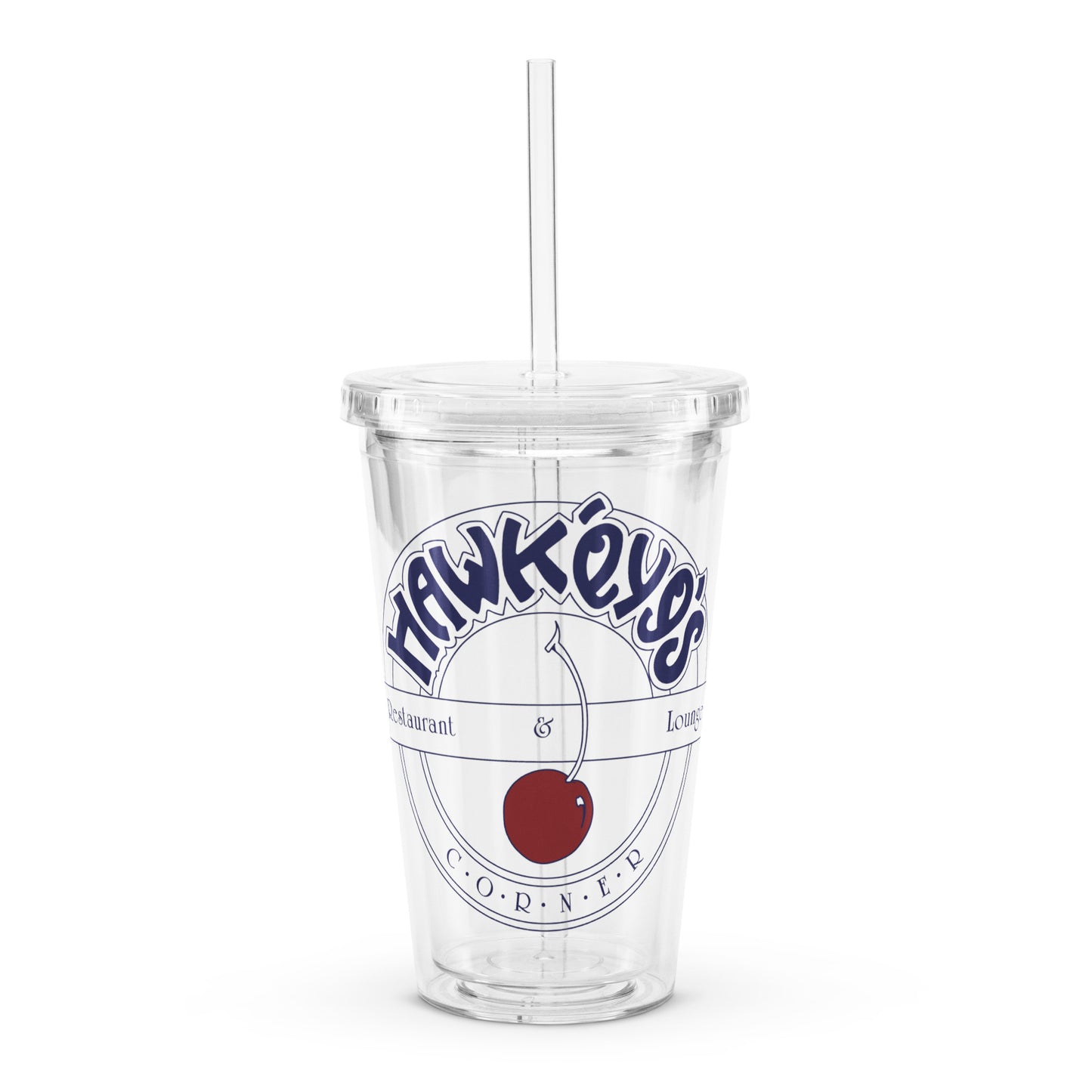 Hawkeye's Corner clear plastic tumbler