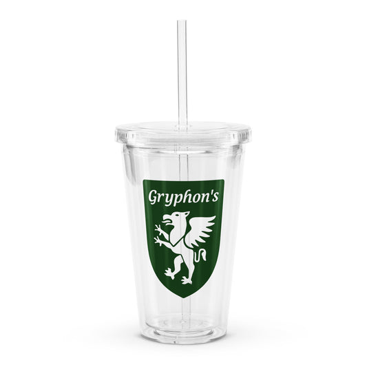 Gryphon's clear plastic tumbler