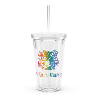 Lord Lindsey rainbow logo clear plastic tumbler