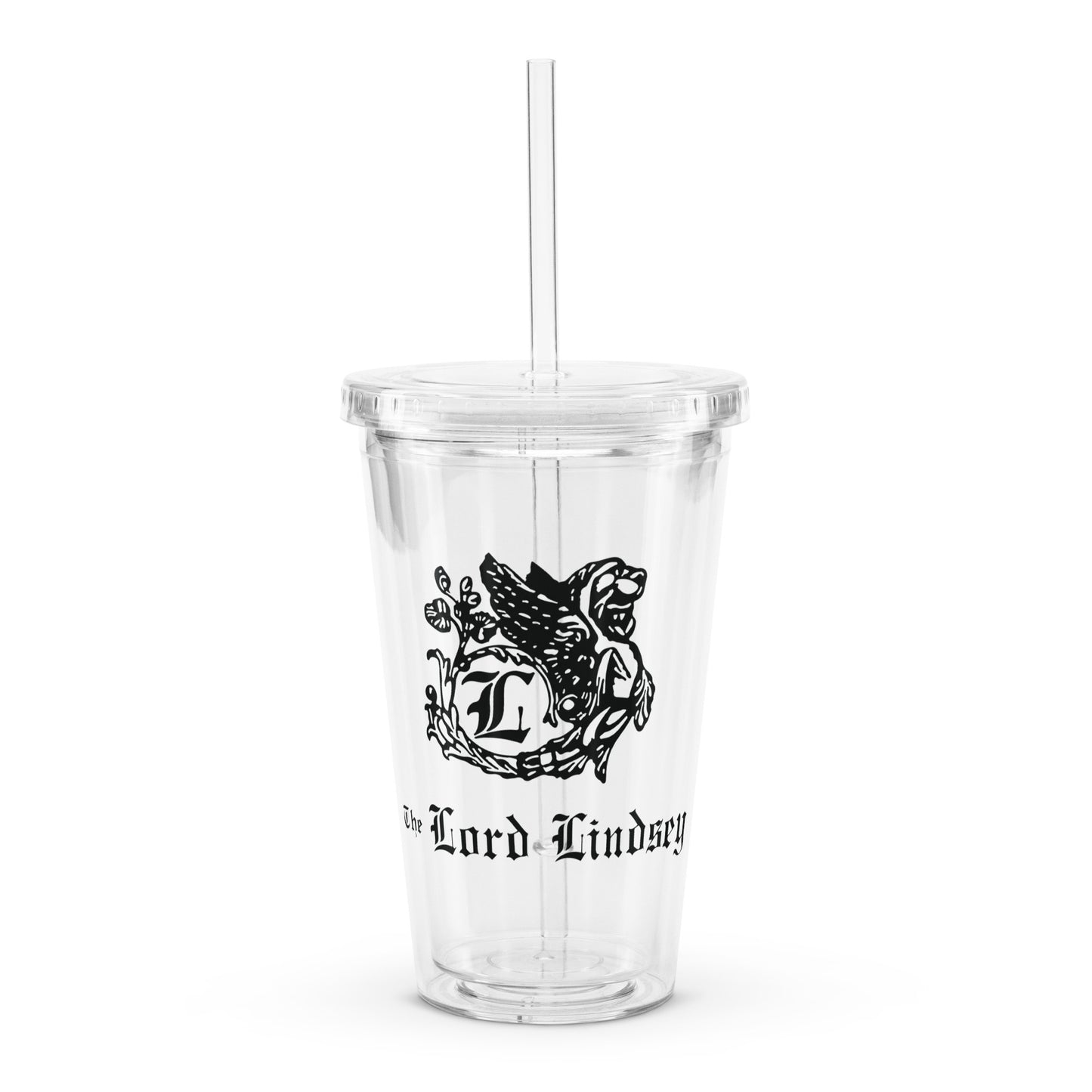 Lord Lindsey black logo clear plastic tumbler