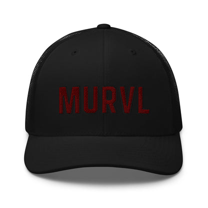 MURVL maroon logo embroidered trucker cap