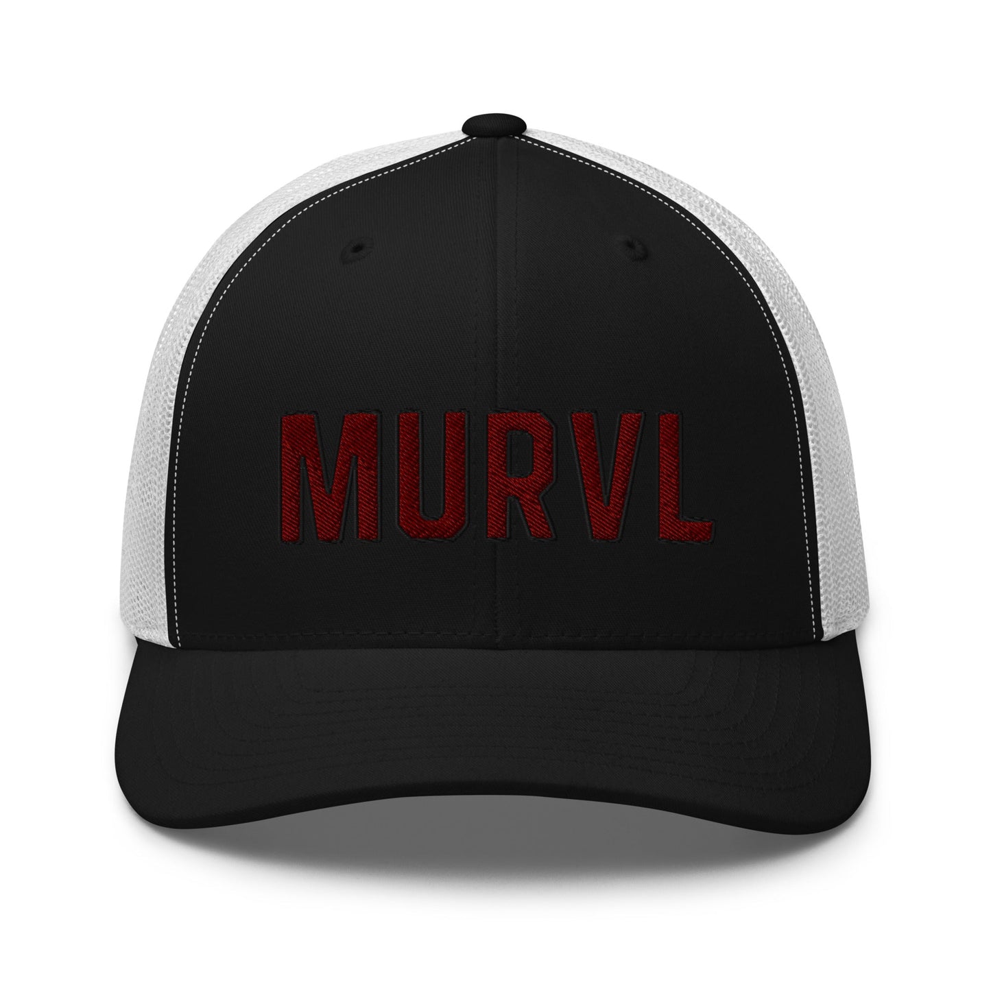 MURVL maroon logo embroidered trucker cap