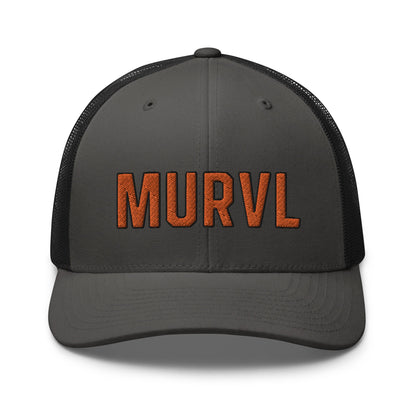 MURVL orange logo embroidered trucker cap