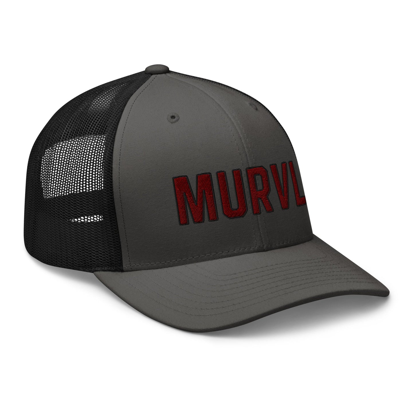 MURVL maroon logo embroidered trucker cap