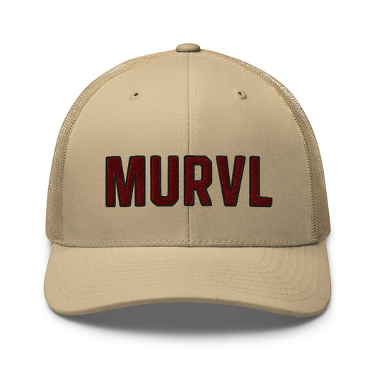 MURVL maroon logo embroidered trucker cap