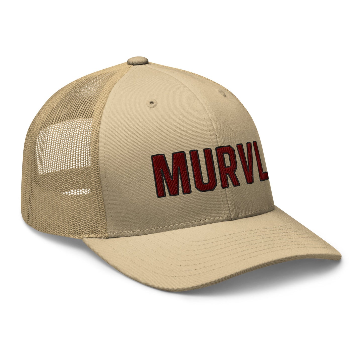 MURVL maroon logo embroidered trucker cap