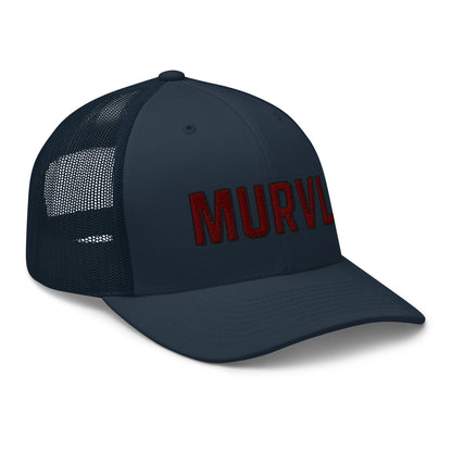 MURVL maroon logo embroidered trucker cap