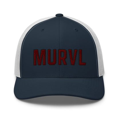 MURVL maroon logo embroidered trucker cap